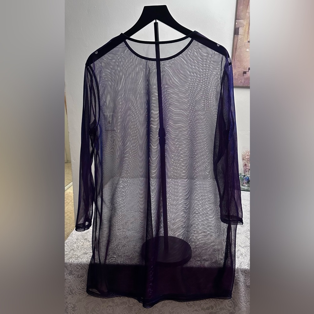 Shein Curve 0XL Sheer Mesh Iridescent Purple Top Long Sleeve